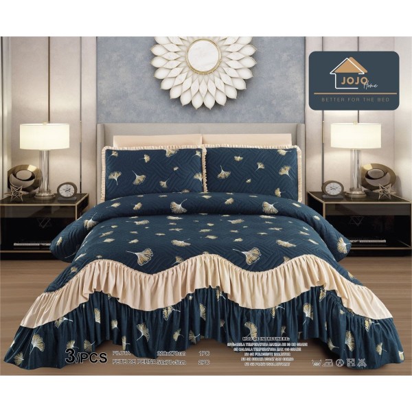 Cuvertura Lux Matlasata cu Volan, Pat 2 Persoane, 3 Piese, Finet, Albastru-Crem, flori, CML-011 Cuvertura Lux Matlasata cu Volan, Pat 2 Persoane, 3 Piese, Finet, Albastru-Crem, flori, CML-011