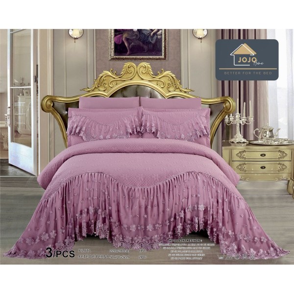 Cuvertura Lux Matlasata cu Volan Uni, Pat 2 Persoane, 3 Piese, Finet, Lila, CML-022