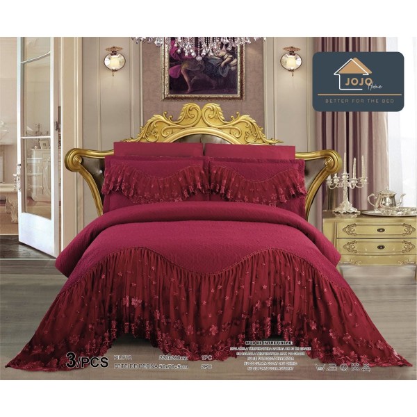 Cuvertura Lux Matlasata cu Volan Uni, Pat 2 Persoane, 3 Piese, Finet, Bordo, CML-021