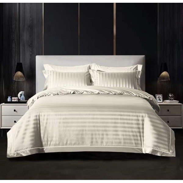 Lenjerie pat dublu, Damasc, 6 piese, Deluxe, Crem, LDS-007