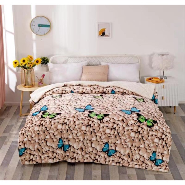 Pătură Cocolino cu blăniță 200x230 cm – moale, călduroasă și premium - Gri, model fluturi, PBC-064