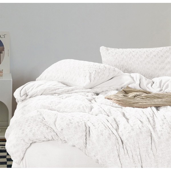 Lenjerie pat dublu, Super Pufoasa, din Blanita artificiala de Iepure, 4 piese, Alb, LCE-010