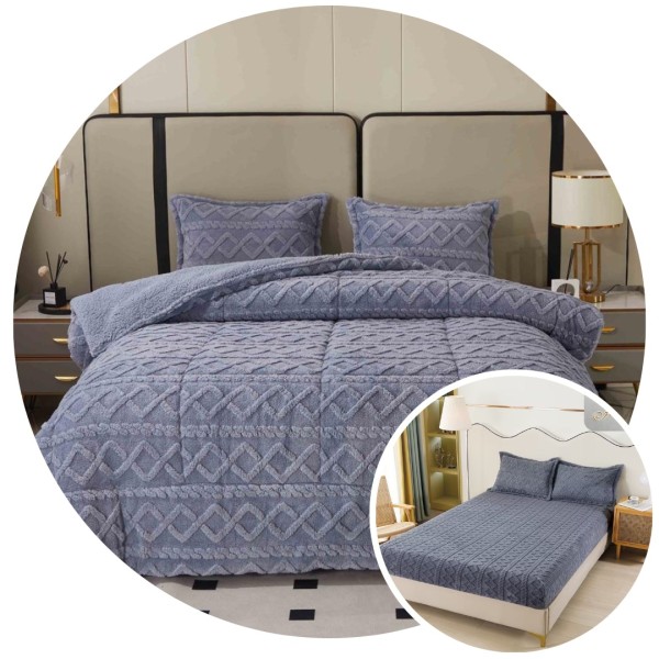 Pachet Promo: Pilota Pufoasa CoCoLiNo, Plus, Husa de Pat cu Elastic, 6 piese, model Tricotat, Gri deschis, PH-002