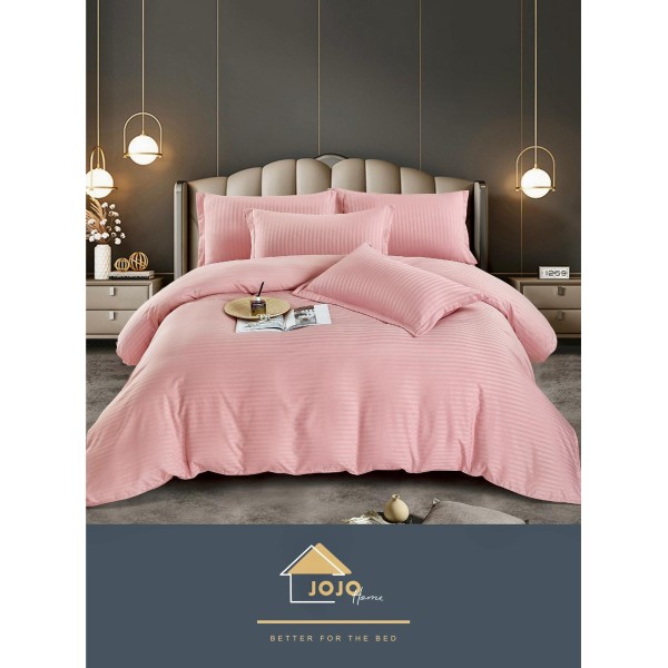 Lenjerie pat dublu, Damasc Finetat, 6 piese, Jojo, Roz-pudra, LDS-017