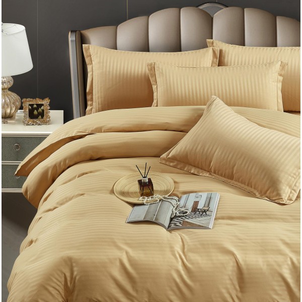 Lenjerie pat dublu, Damasc, 6 piese, Jojo, Bej, LDS-033