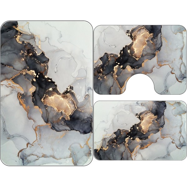 Set 3 Covorase Baie Antiderapante, Alb-Negru, ceramica, CAM-081