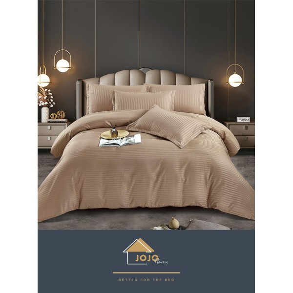 Lenjerie pat dublu, Damasc, 6 piese, Jojo, Bej-inchis, LDS-034