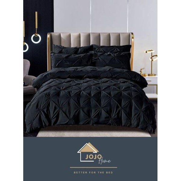 Lenjerie pat dublu finet 6 piese cu pliuri și cearceaf normal-negru, LDI-063