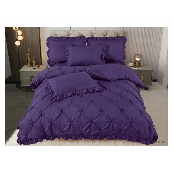 Lenjerie de pat dublu finet 4 piese cu pliuri și volănașe–indigo, LDI-079