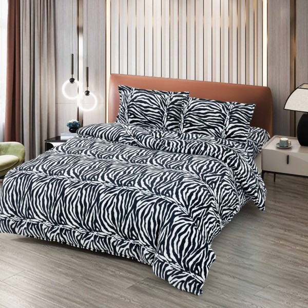 Lenjerie pat dublu, Super Pufoasa COCOLINO, 4 piese, Negru-Alb, zebra, LDC-065