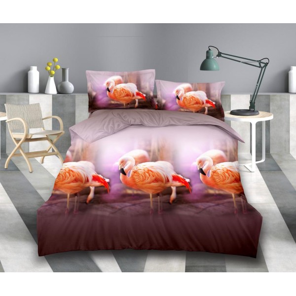 Set Lenjerie de Pat din Bumbac Satinat, 4 Piese, Pat 2 Persoane, Imprimeu 3D Identic cu Poza, Mov-Maro, parari, LSD-035
