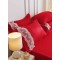 Lenjerie pat dublu finet 6 piese cu pliuri, inimioare și broderie-rosu, LIB-030