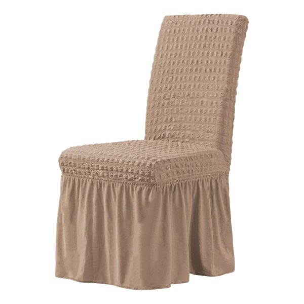 Set 6 Huse de Scaun Creponate Cu Volanase, Bej-cacao cu lapte, HSC-011