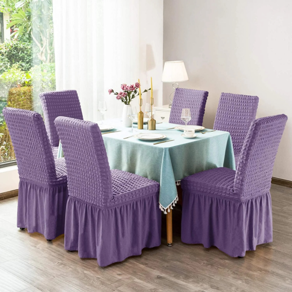 Set 6 Huse de Scaun Creponate Cu Volanase, Lila, HSC-012