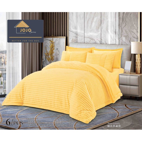 Lenjerie de pat Cocolino cu pilotă inclusă și cearșaf cu elastic, 6 piese, blană de iepure galben pastel, LCE-036