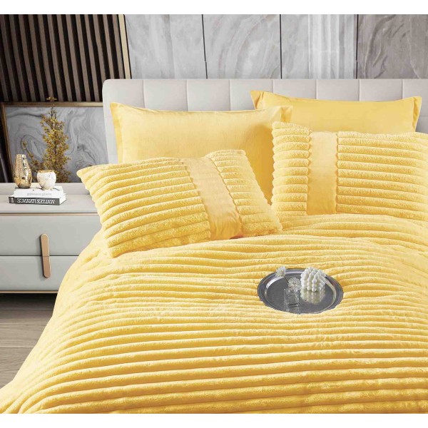 Lenjerie de pat Cocolino cu pilotă inclusă și cearșaf cu elastic, 6 piese, blană de iepure galben pastel, LCE-036