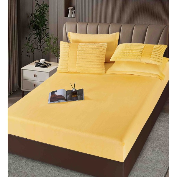 Lenjerie de pat Cocolino cu pilotă inclusă și cearșaf cu elastic, 6 piese, blană de iepure galben pastel, LCE-036