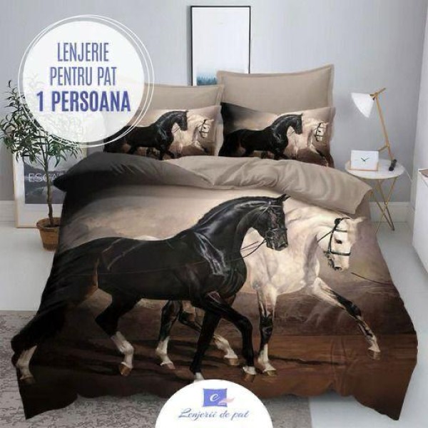 Lenjerie de Pat din Finet, 4 Piese, Pat 1 Persoana, Maro-Bej, calut, LFS-021