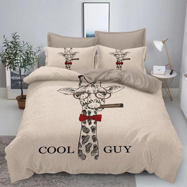 Lenjerie de Pat din Finet, 4 Piese, Pat 1 Persoana, Crem-Bej, girafa, LFS-084