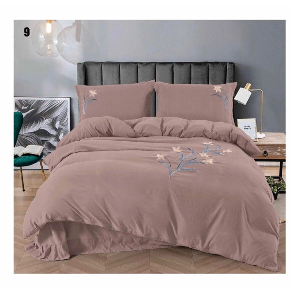 Lenjerie pat dublu, Catifea Deluxe, cu broderie, 4 piese, Bej, LCB-011