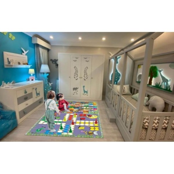 Covor Camera Copii, Antiderapant, Model cu Joc Nu Te Supata Frate+Cadou Pioni Cu Zar, Multicolor, CAM-056