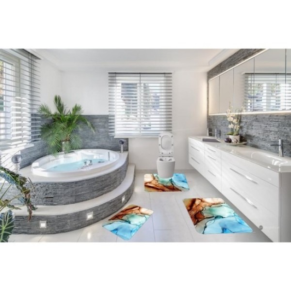 Set 3 Covorase Baie Antiderapante, Multicolor, ceramica, CAM-075