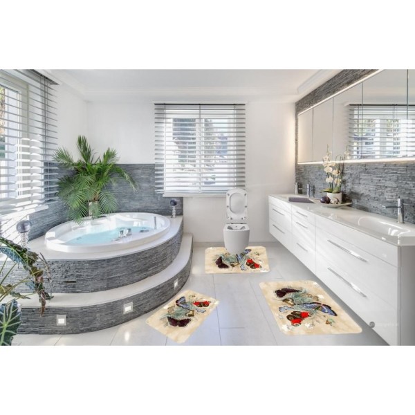 Set 3 Covorase Baie Antiderapante, Crem-Multicolor, fluturi, CAM-077