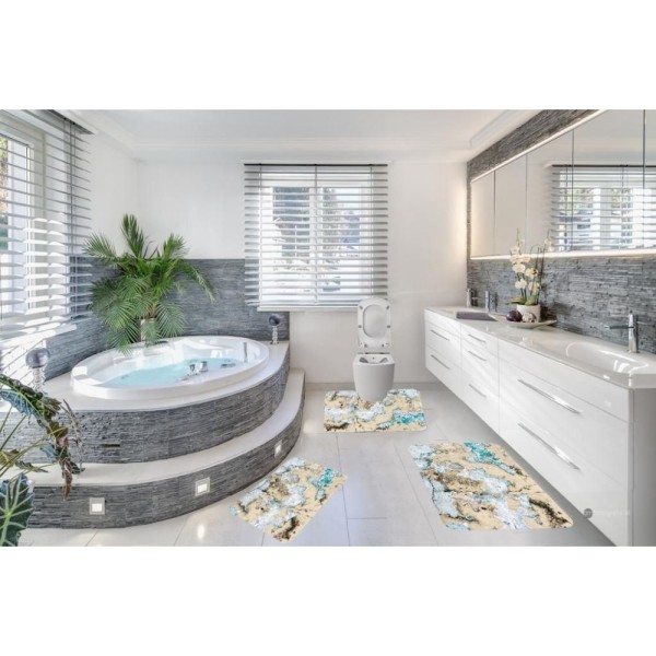 Set 3 Covorase Baie Antiderapante, Alb-Crem, ceramica, CAM-087