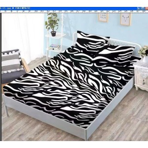 Husa pat cu elastic, Bumbac FINET, 140x200cm, 2 fete de perne 50x70cm, Negru-Alb, zebra, HDF-019