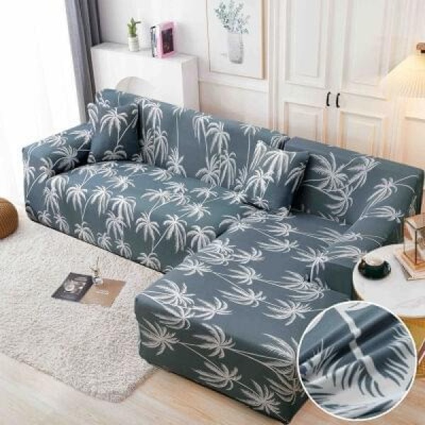 Husă elastică pentru colțar – protecție modernă și ajustare perfectă, Blue, model palmieri, HCM-006