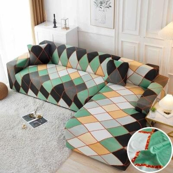 Husă elastică pentru colțar – protecție modernă și ajustare perfectă, Verde, model romburi, HCM-009