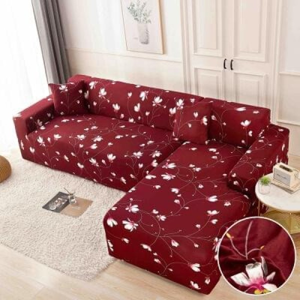 Husă elastică pentru colțar – protecție modernă și ajustare perfectă, Bordo, model flori, HCM-014