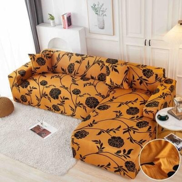 Husă elastică pentru colțar – protecție modernă și ajustare perfectă, Maro, model flori, HCM-021