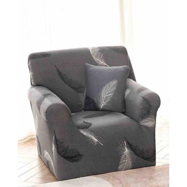 Set Husa Elastica pentru Fotoliu + Fata de Perna, Gri-Alb, pene, HCM-037