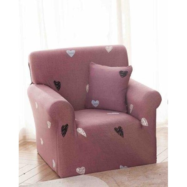 Set Husa Elastica pentru Fotoliu + Fata de Perna, Roz-Negru, inimioare, HCM-042
