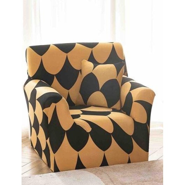 Set Husa Elastica pentru Fotoliu + Fata de Perna, Crem-Negru, solzi, HCM-043