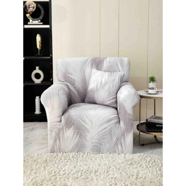 Husa Elastica pentru Fotoliu + Fata de Perna, Alb-Gri, pene, HCM-055