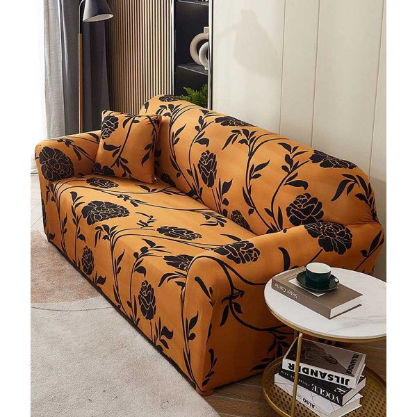 Husă elastică canapea 3 locuri – material premium, protecție și reîmprospătare rapidă, Maro, model flori, HCM-057