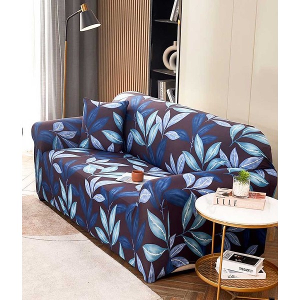 Husă elastică canapea 3 locuri – material premium, protecție și reîmprospătare rapidă, Albastru, model frunze, HCM-058 Husă elastică canapea 3 locuri – material premium, protecție și reîmprospătare rapidă, Albastru, model frunze, HCM-058