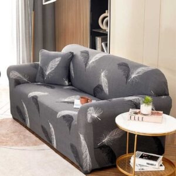 Husă elastică canapea 3 locuri – material premium, protecție și reîmprospătare rapidă, Gri, model pene, HCM-059