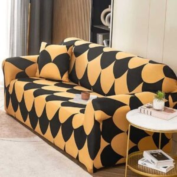 Husă elastică canapea 3 locuri – material premium, protecție și reîmprospătare rapidă, Negru, model solzi, HCM-063