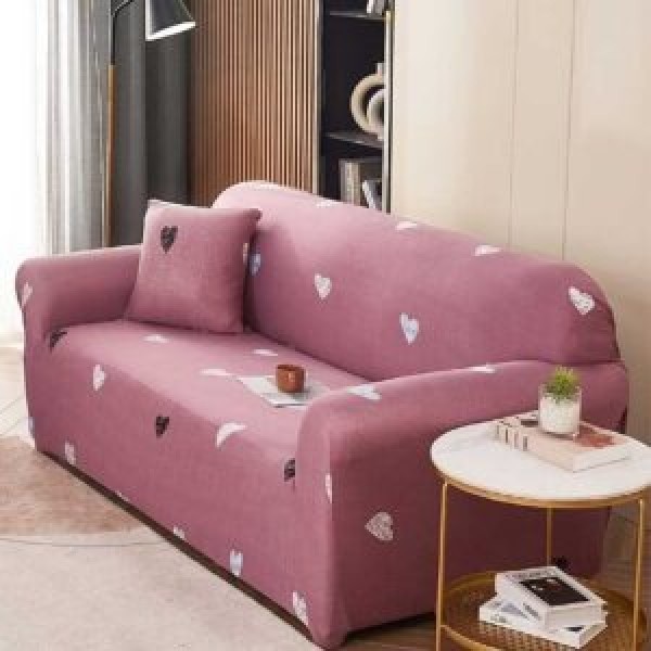Husă elastică canapea 3 locuri – material premium, protecție și reîmprospătare rapidă, Roz, model inimioare, HCM-071