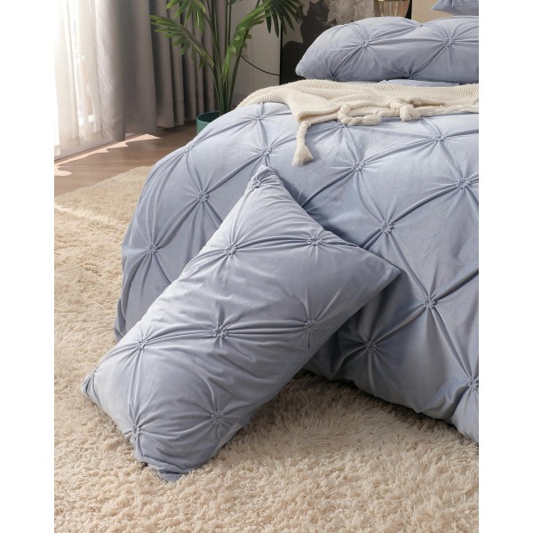 Set Lenjerie de Pat din Catifea, Cu ELASTIC, 4 Piese, Pat 2 Persoane, Gri deschis, LCI-065