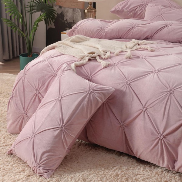 Set Lenjerie de Pat din Catifea, Cu ELASTIC, 4 Piese, Pat 2 Persoane, Lila, LCI-066