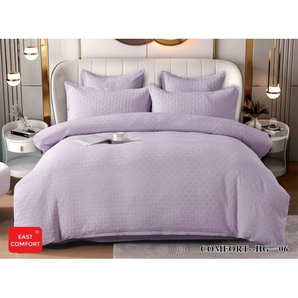 Lenjerie pat dublu, bumbac fin, 6 piese, brodata, Lila, LFB-024