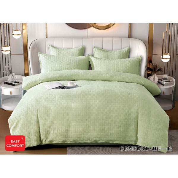 Lenjerie pat dublu, bumbac fin, 6 piese, brodata, Verde, LFB-026