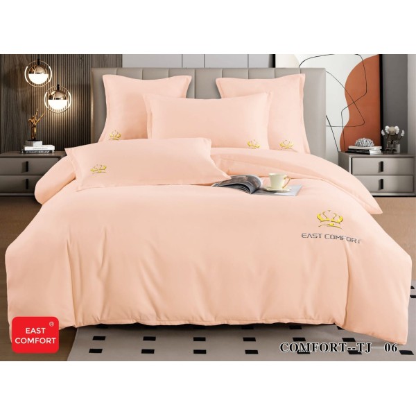 Lenjerie pat dublu, bumbac fin, 6 piese, brodata, Somon, LFB-032