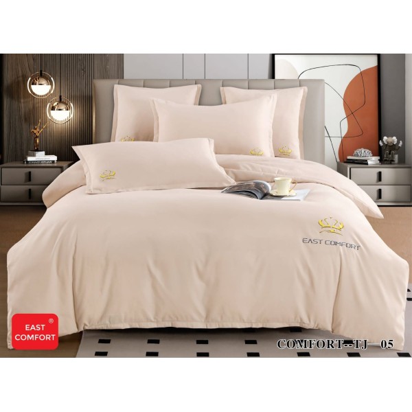 Lenjerie pat dublu, bumbac fin, 6 piese, brodata, Bej, LFB-035