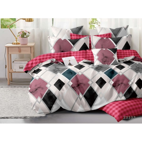 Lenjerie de pat din Finet, Jojo, 6 Piese, Pat 2 Persoane, Alb-Rosu, model traditional, PAP-PH-019