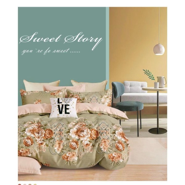 Lenjerie de pat din Finet, Jojo, 6 Piese, Pat 2 Persoane, Bej-Crem, flori, CP-PH-026